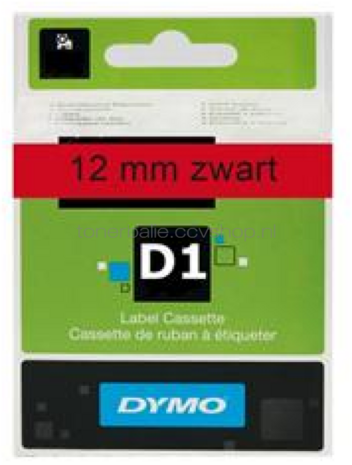 Dymo D1 zwart op rood breedte 12 mm