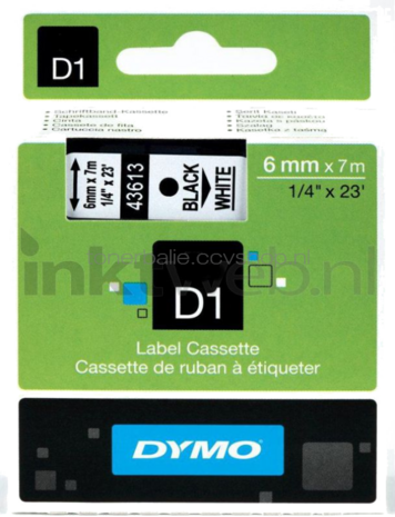Dymo D1 - 43613 zwart op wit breedte 6 mm
