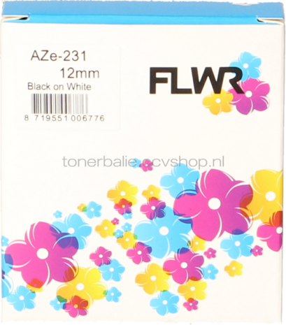 FLWR Brother TZE-231 zwart op wit breedte 12 mm