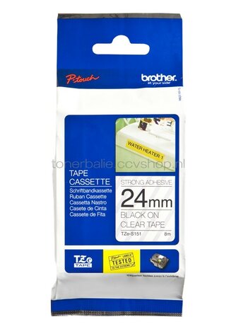 Brother TZE-S151 sterk klevend zwart op transparant breedte 24 mm