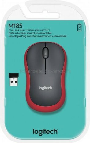 Logitech Muis M185 Wireless rood