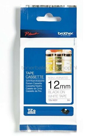 Brother TZE-N231 zwart op wit breedte 12 mm