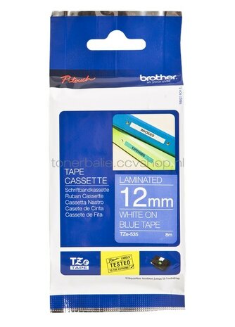 Brother TZE-535 wit op blauw breedte 12 mm