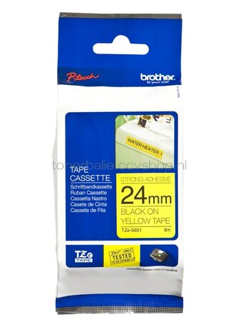 Brother TZE-S651 sterk klevend zwart op geel breedte 24 mm
