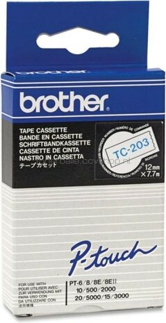 Brother TC-203 blauw op wit breedte 12 mm