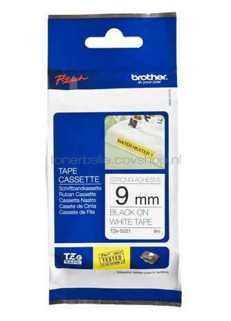 Brother TZE-S221 sterk klevend zwart op wit breedte 9 mm