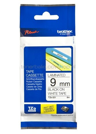 Brother TZE-221 zwart op wit breedte 9 mm