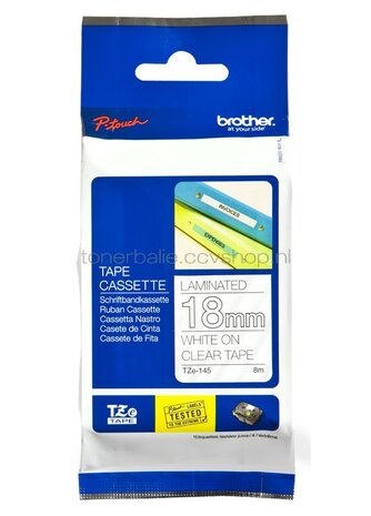 Brother TZE-145 wit op transparant breedte 18 mm