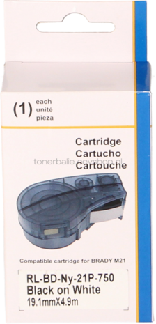 Huismerk Brady M21-750-499 gelamineerde vinyl tape zwart op wit breedte 19.1 mm