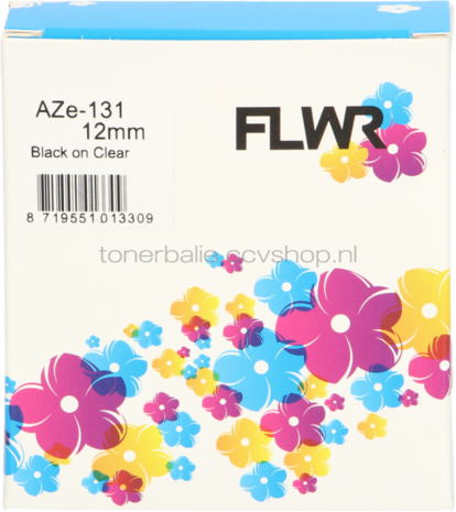 FLWR Brother TZe-131 zwart op transparant breedte 12 mm