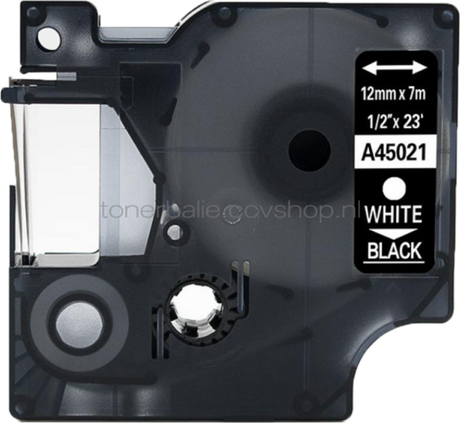 FLWR Dymo 45021 wit op zwart breedte 12 mm