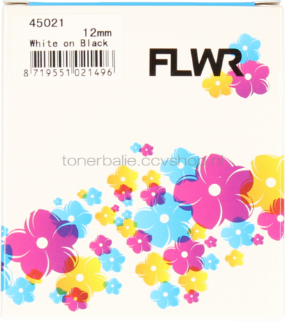 FLWR Dymo 45021 wit op zwart breedte 12 mm