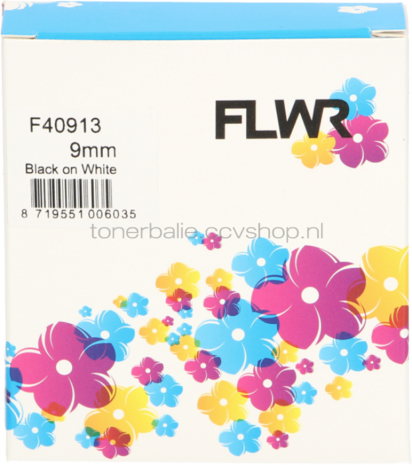 FLWR Dymo 40913 zwart op wit breedte 9 mm