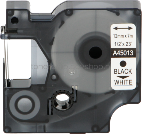FLWR Dymo 45013 zwart op wit breedte 12 mm