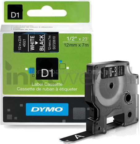 Dymo D1 45021 wit op zwart breedte 12 mm