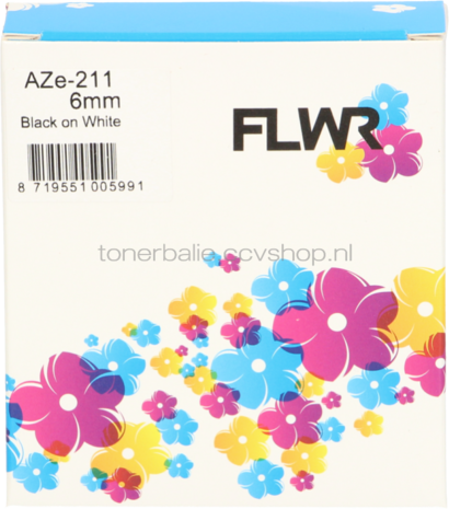 FLWR Brother TZE-211 zwart op wit breedte 6 mm