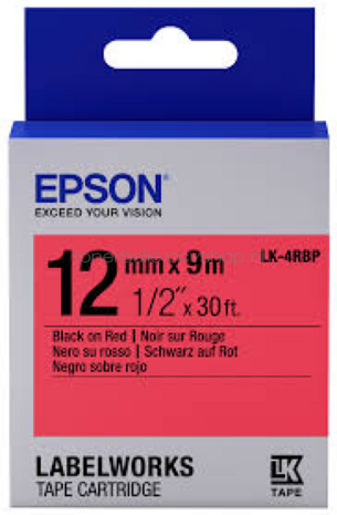 Epson LK-4RBP zwart op rood breedte 12 mm