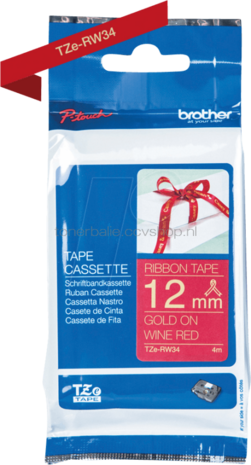 Brother TZE-RW34 goud op rood breedte 12 mm