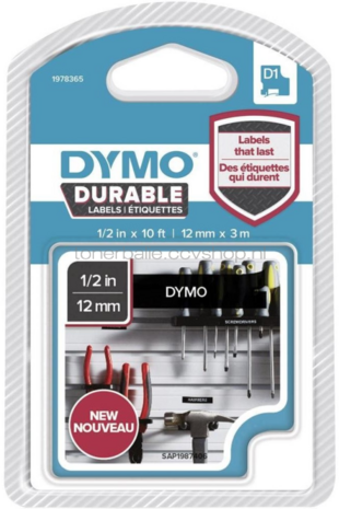 Dymo D1 1978365 vinyl tape wit op zwart breedte 12 mm
