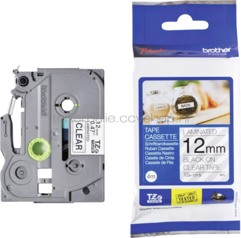 Brother TZE131S zwart op transparant breedte 12 mm