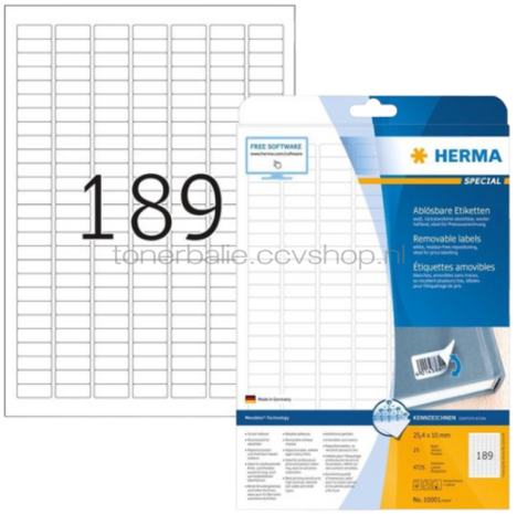 Herma 10001 Premium Verwijderbare Papieretiket 25,4 x 10mm wit