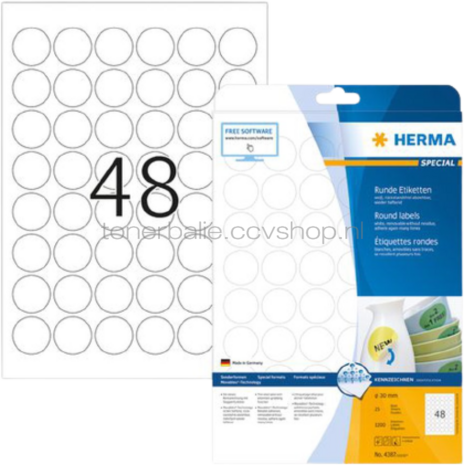 Herma 4387 Verwijderbare papieretiket rond 30mm wit wit