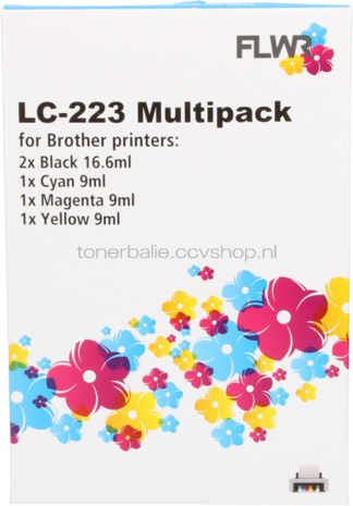 FLWR Brother LC-223 Multipack zwart en kleur