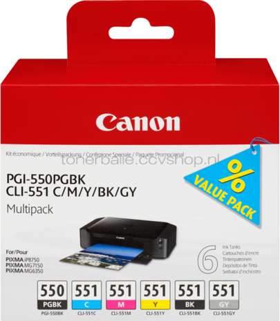 Canon CLI-551 6-pack zwart en kleur