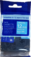 Huismerk Brother TZE-535 wit op blauw breedte 12 mm