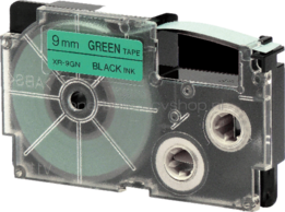 Huismerk Casio XR-9GN zwart op groen breedte 9 mm