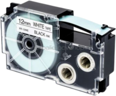 Huismerk Casio XR-12WE zwart op wit breedte 12 mm