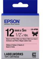 Epson LK-4PBK zwart op roze breedte 12 mm