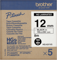 Brother HGE-631V5 zwart op geel breedte 10 mm