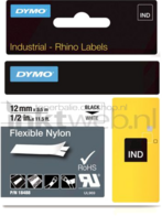 Dymo Rhino Flexibele Nylon tape zwart op wit breedte 12 mm