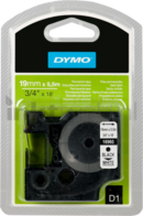 Dymo D1 permanent zwart op wit breedte 19 mm